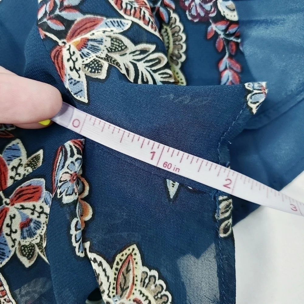 Line + Dot Floral Romper w/Sheer Long Sleeves Blue Multi - Picture 10 of 12